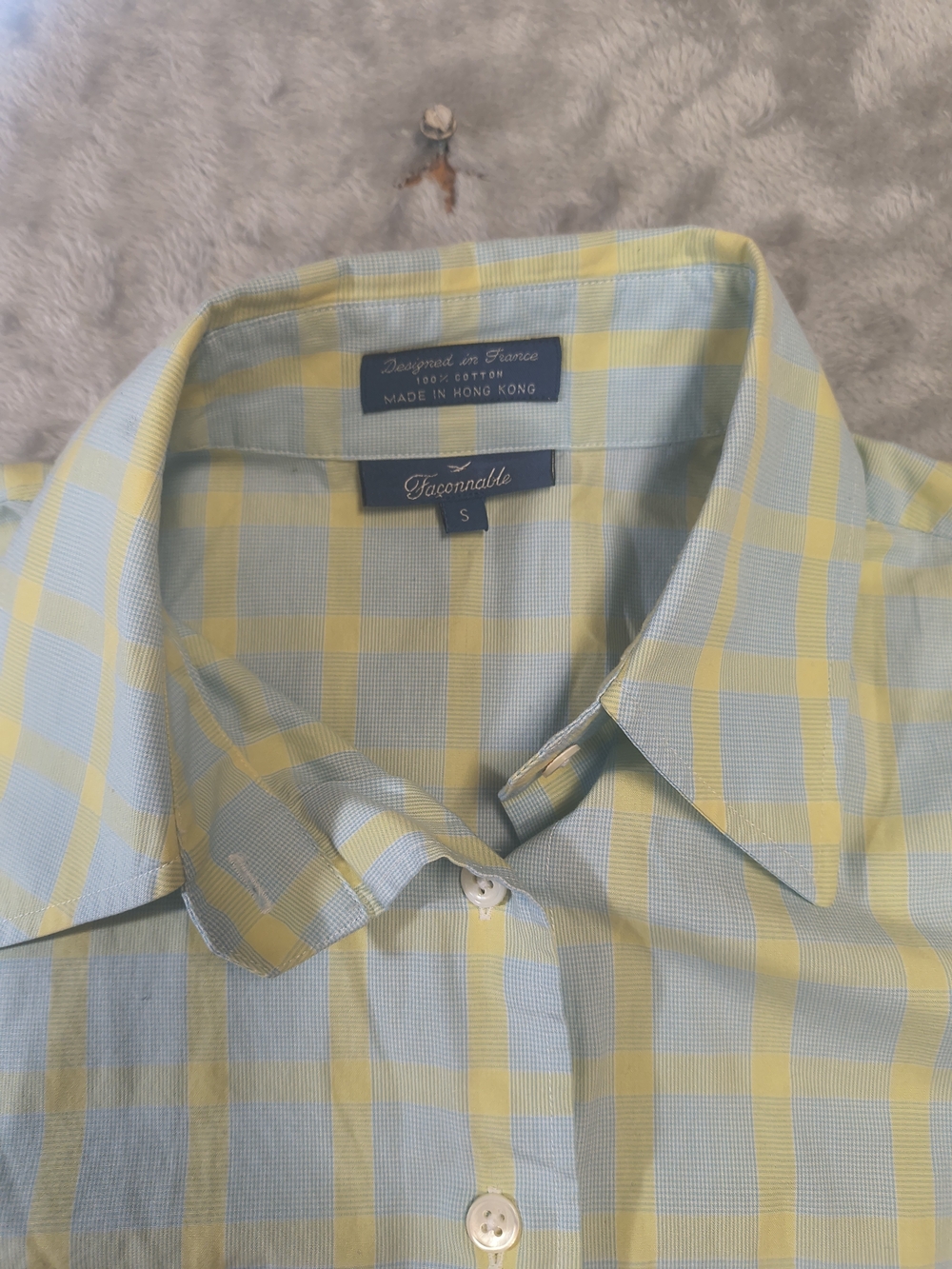 Faconnable Women's Yellow & Light Blue Check Dress Shirt